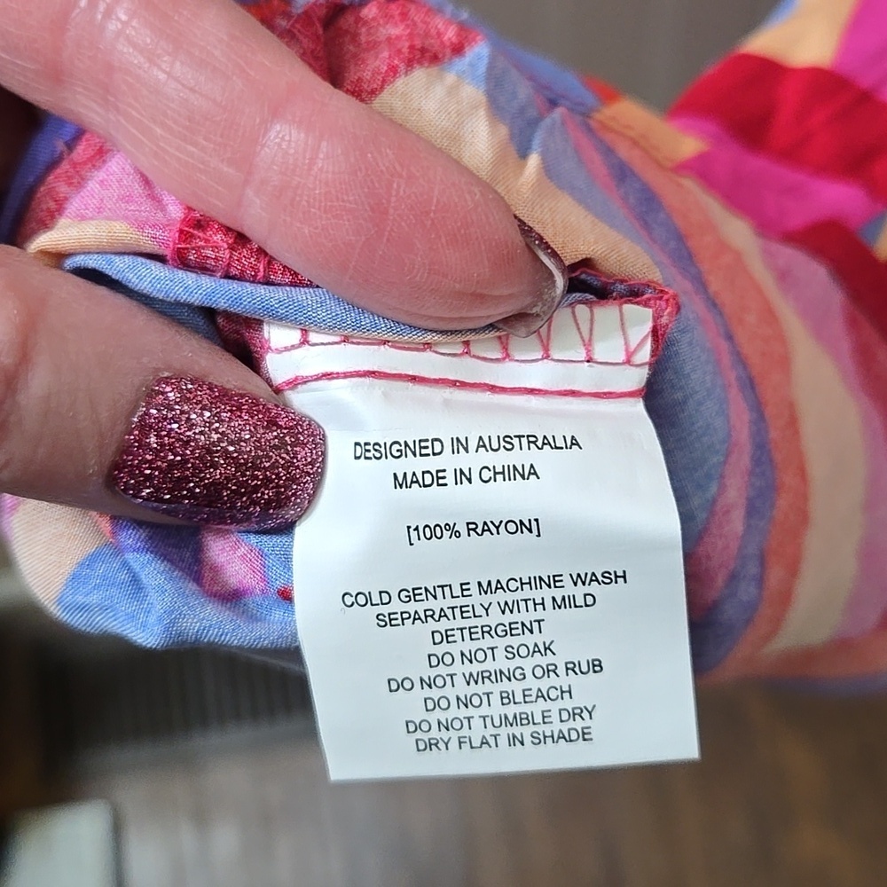Anthropologie Abel The Label Pink Blue Red Lilac Purple Peach Geometric Maxi MED - Picture 7 of 8